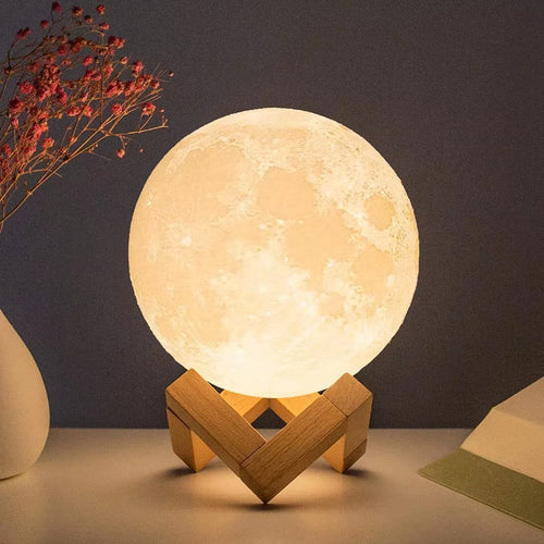 3D Moon Bedside Lamp with Wooden Stand